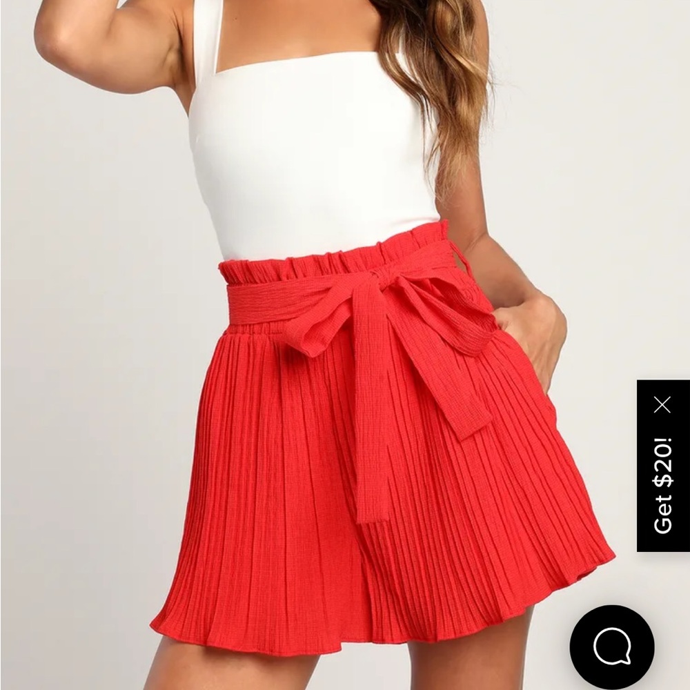 Lulu’s Pleat Yourself Red Pleated High-Waisted Paperbag Shorts